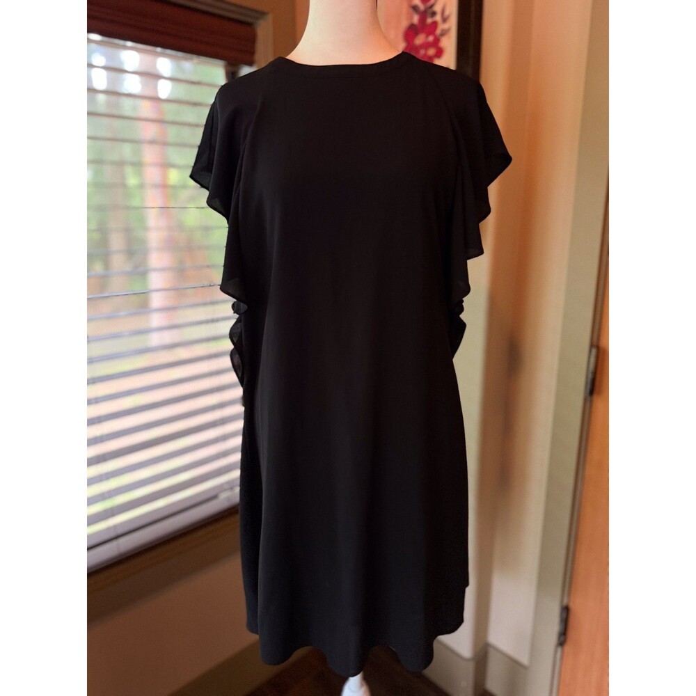 WORTHINGTON Black Dress Church Office Ruffle Sleeve Shift Dress Sz 4